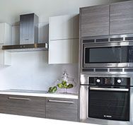 Merrick Manor condominum kitchen photos, displaying appliances by Bosch and Italia style cabinets